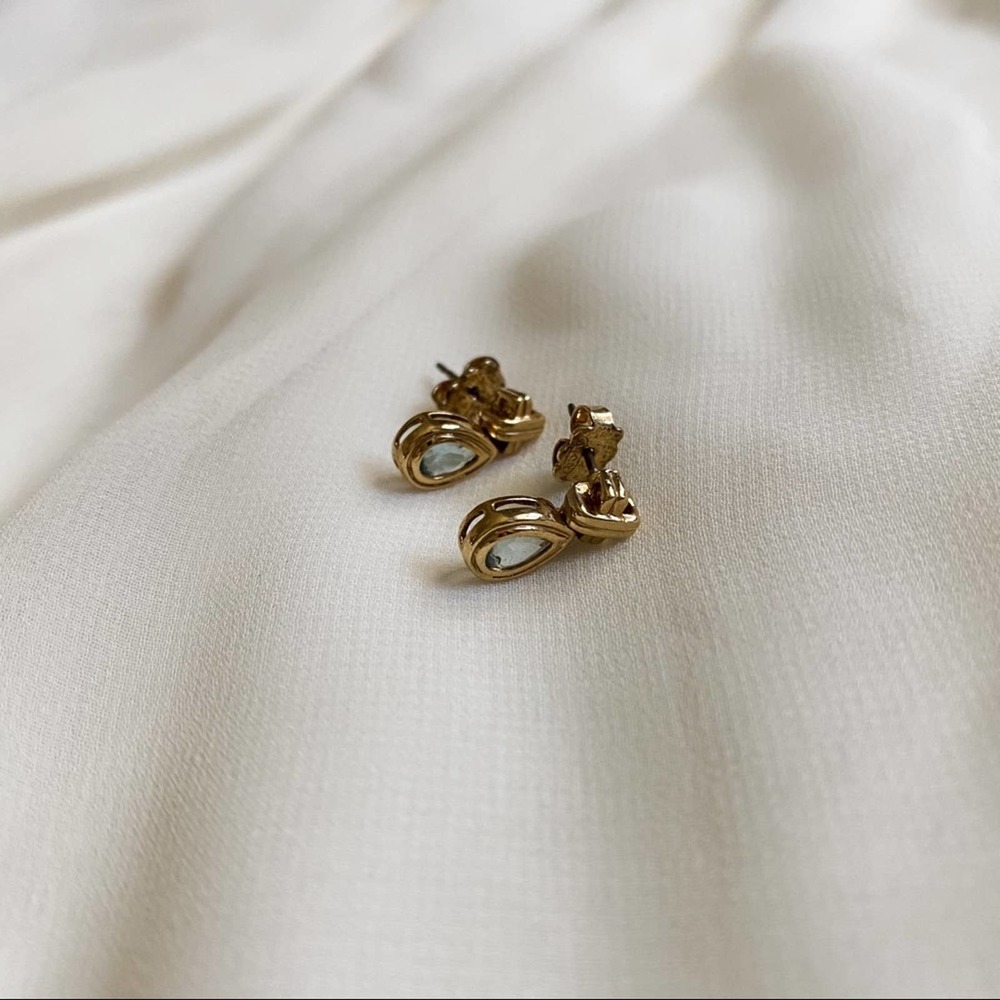 VTG Aqua Blue X Stud Mini Teardrop Pear Earrings